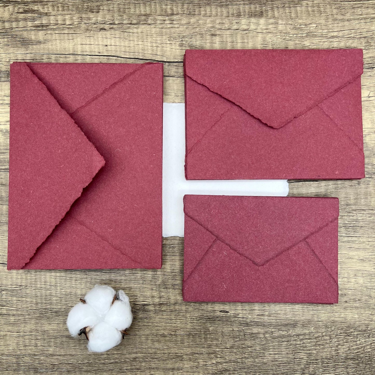 10 Wine Red Handmade Cotton Deckle Edge Envelopes | Cotton Rag Paper | Torn Edge Stationery for Invitations, Announcements, Wedding, RSVP