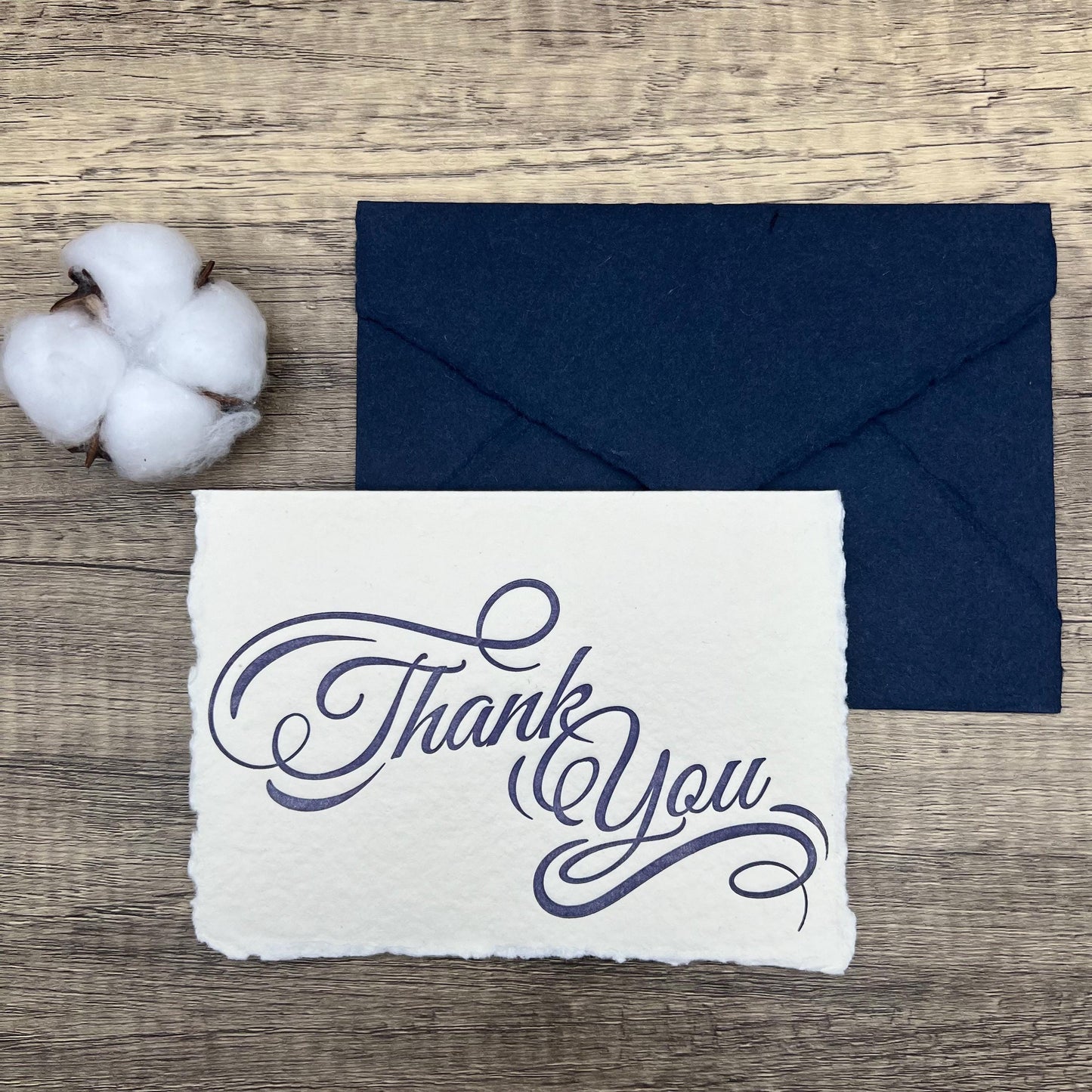 Set of 10 Letterpress Thank You Cards | A6 Handmade Cotton Paper | Deckle Edge Stationery | Gratitude Cards