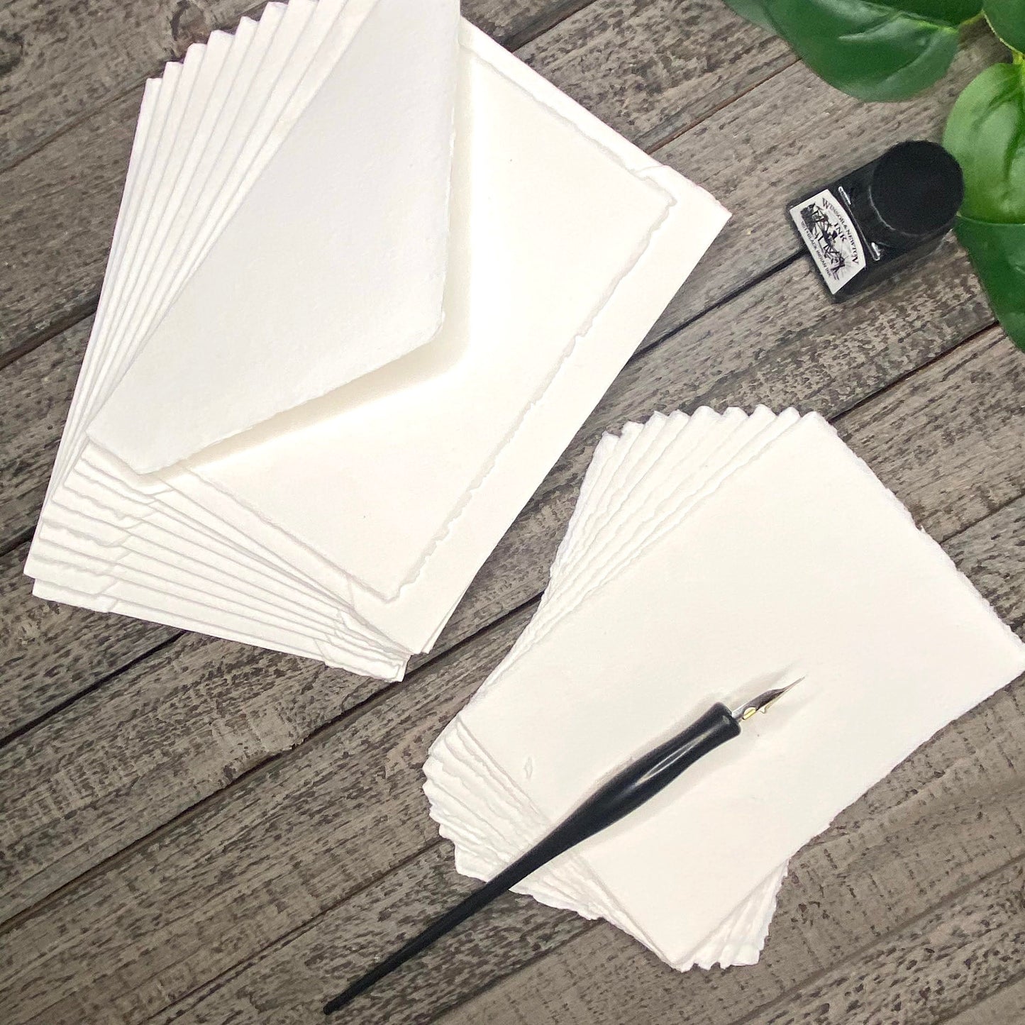 Ivory Wedding Invitation Set 20pcs - Handmade Cotton Paper & Envelopes, Deckle Edge, RSVP Cards, Save the Dates