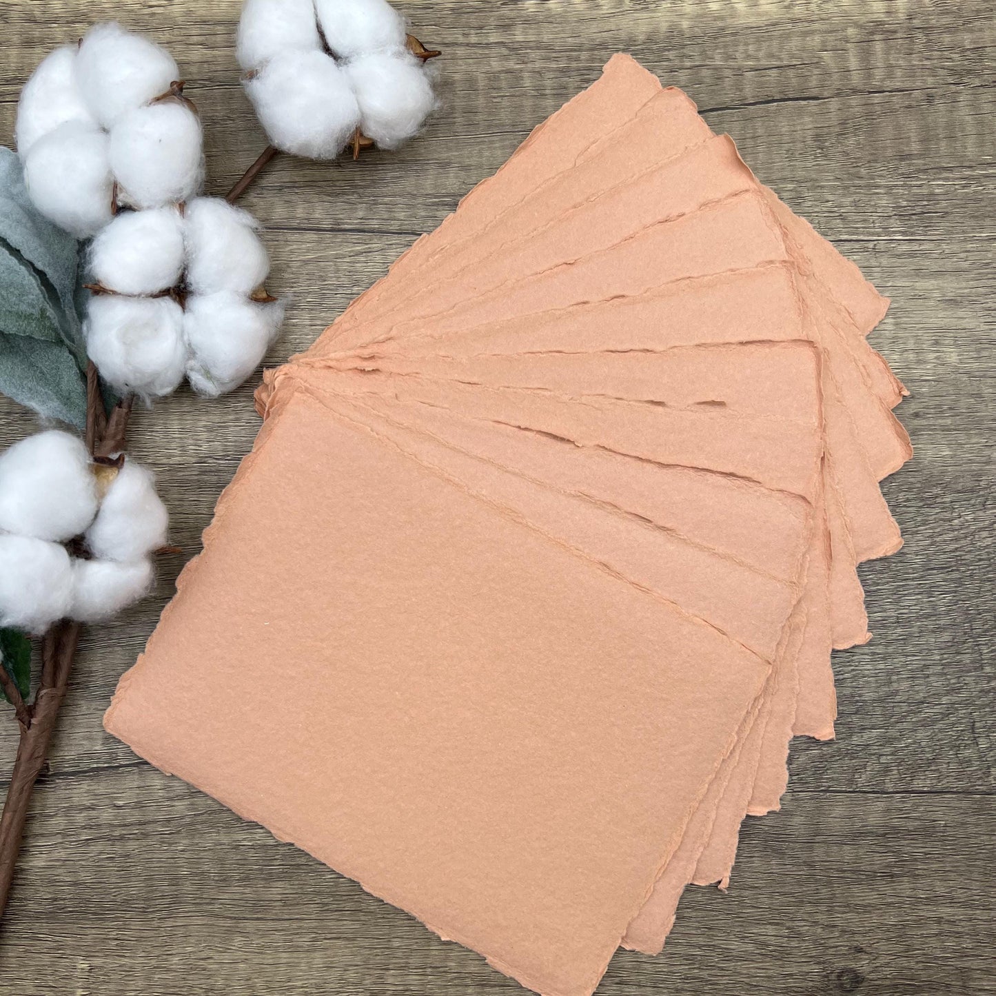 Coral Peach Handmade Cotton Paper | Deckle Edge Paper 10 Sheets | 300gsm | Wedding, Art, Stationery | Torn Edge Paper | Cotton Rag