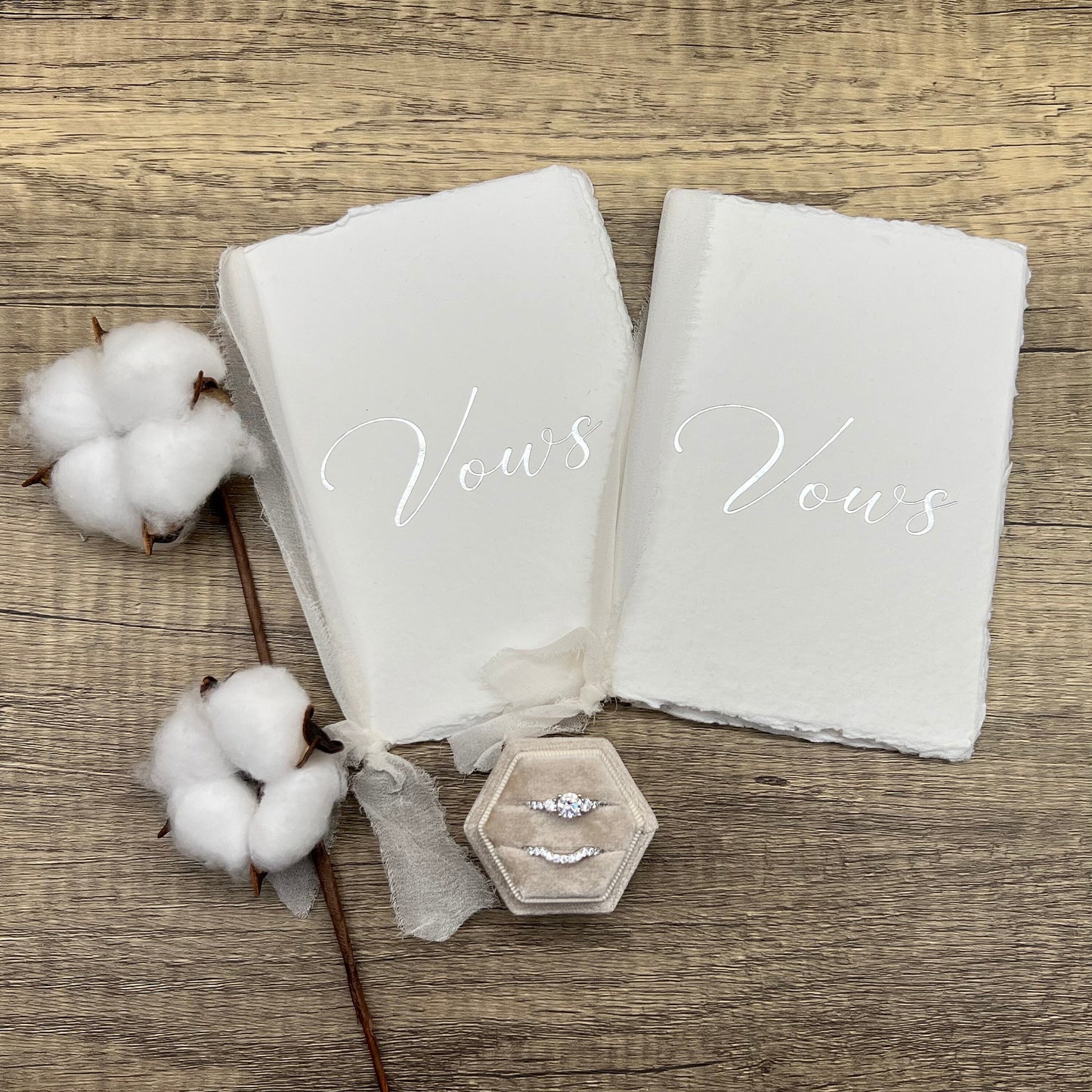 Vow Books - Pair of Elegant Handmade Cotton Vow Books for Weddings - 4 Styles: Gold Embossed, Silver Embossed, Blind Embossed, Blank