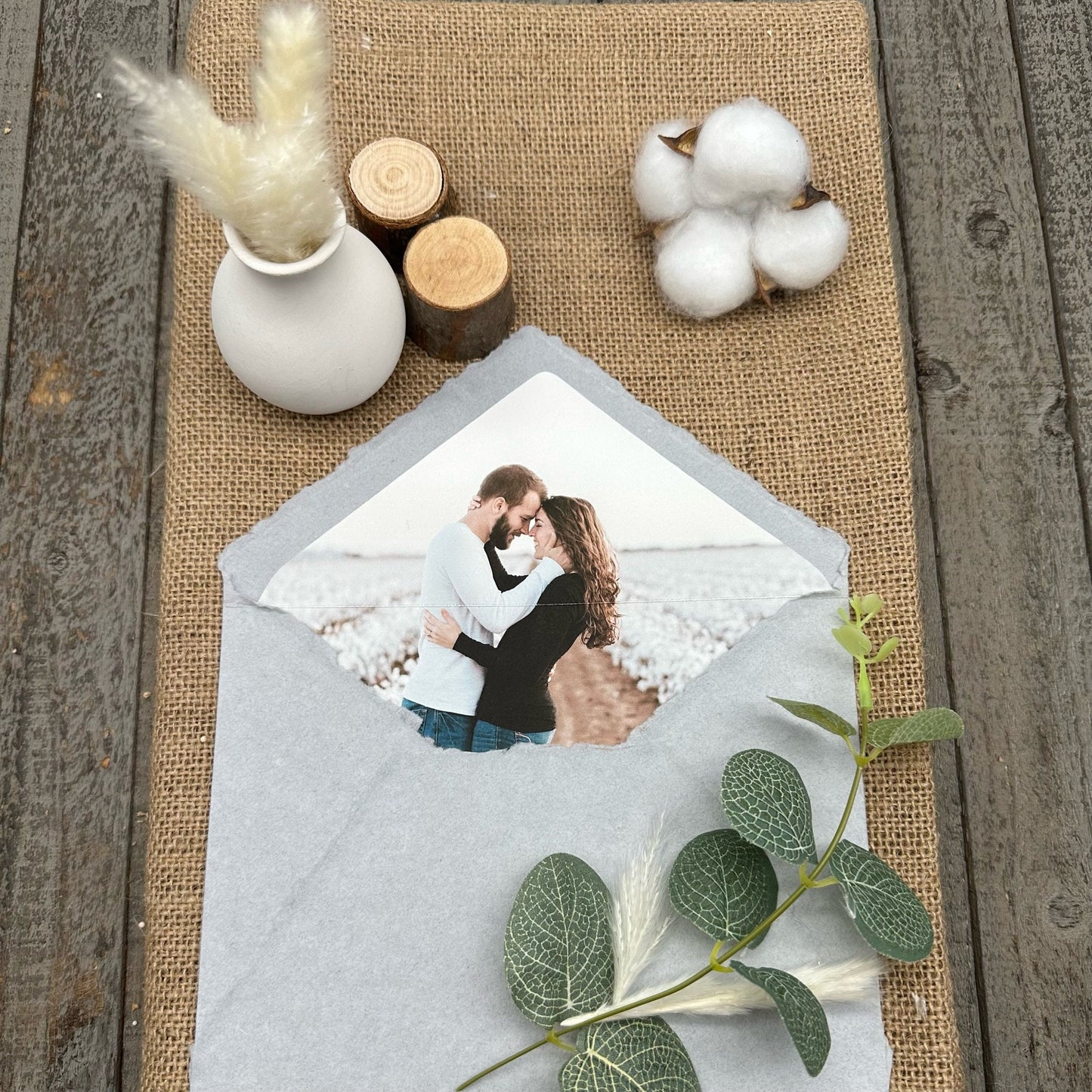 Silver Gray Wedding Invitation Set 20pcs - Handmade Cotton Paper & Envelopes, Deckle Edge, RSVP Cards, Save the Dates