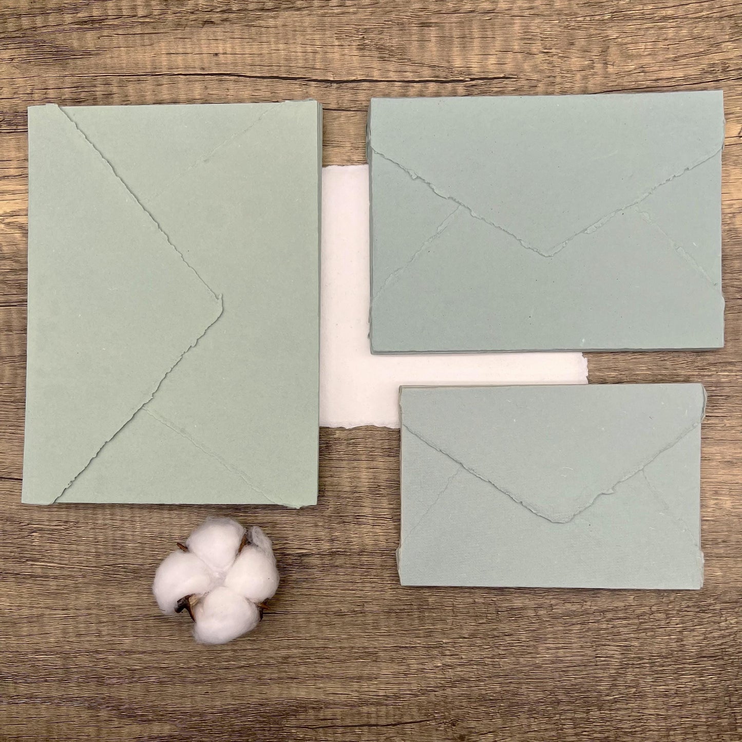 10 Light Sage Handmade Cotton Deckle Edge Envelopes | Cotton Rag Paper | Torn Edge Stationery for Invitations, Announcements, Wedding, RSVP