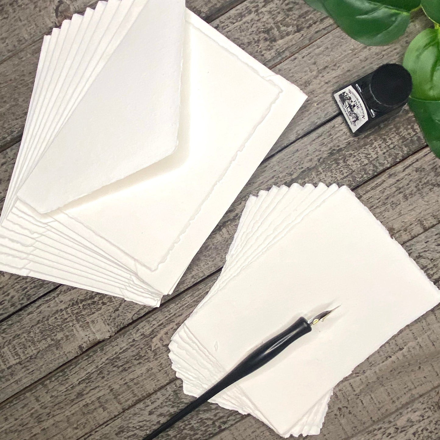 White Stationery Set 20pcs - Handmade Cotton Paper & Envelopes, Deckle Edge, Calligraphy, Thank You Cards, RSVP, Letter Writing