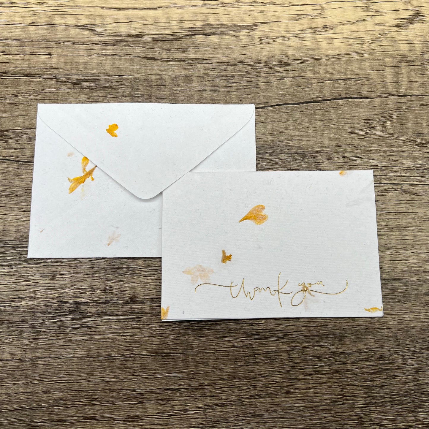 12 Piece Handmade Flower Petal Cotton Paper Thank You Card Set - Gold Embossed, RSVP Size, Variety Pack