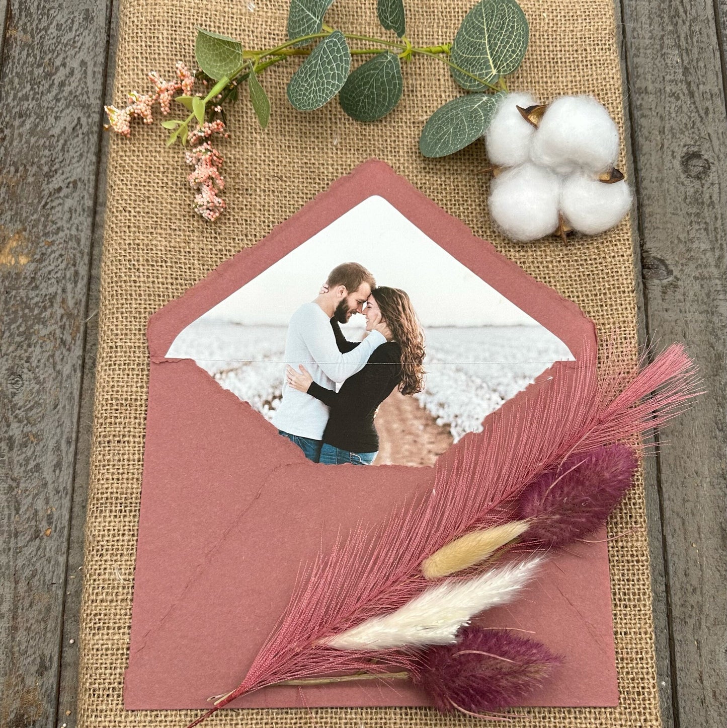 Brick Red Wedding Invitation Set 20pcs - Handmade Cotton Paper & Envelopes, Deckle Edge, RSVP Cards, Save the Dates