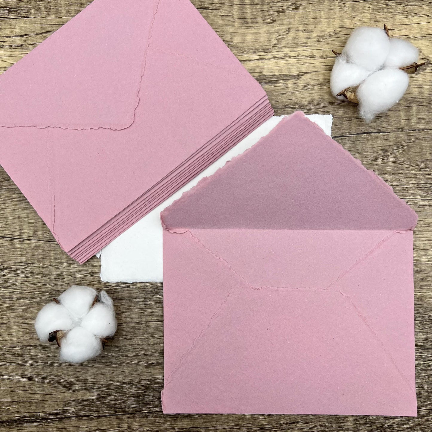 10 Cotton Candy Pink Handmade Cotton Deckle Edge Envelopes | Cotton Rag Paper | Torn Edge Stationery for Invitations, Wedding, RSVP