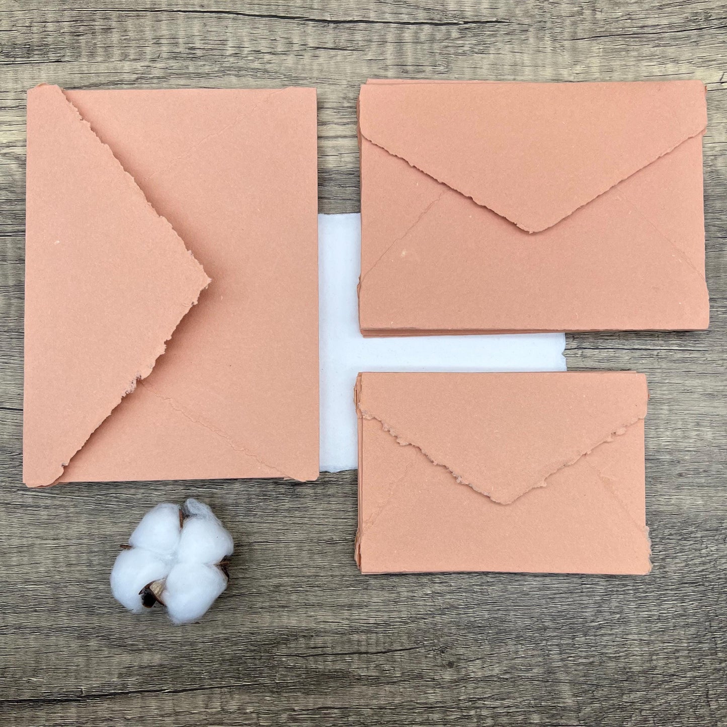 10 Coral Peach Handmade Cotton Deckle Edge Envelopes | Cotton Rag Paper | Torn Edge Stationery for Invitations, Announcements, Wedding, RSVP
