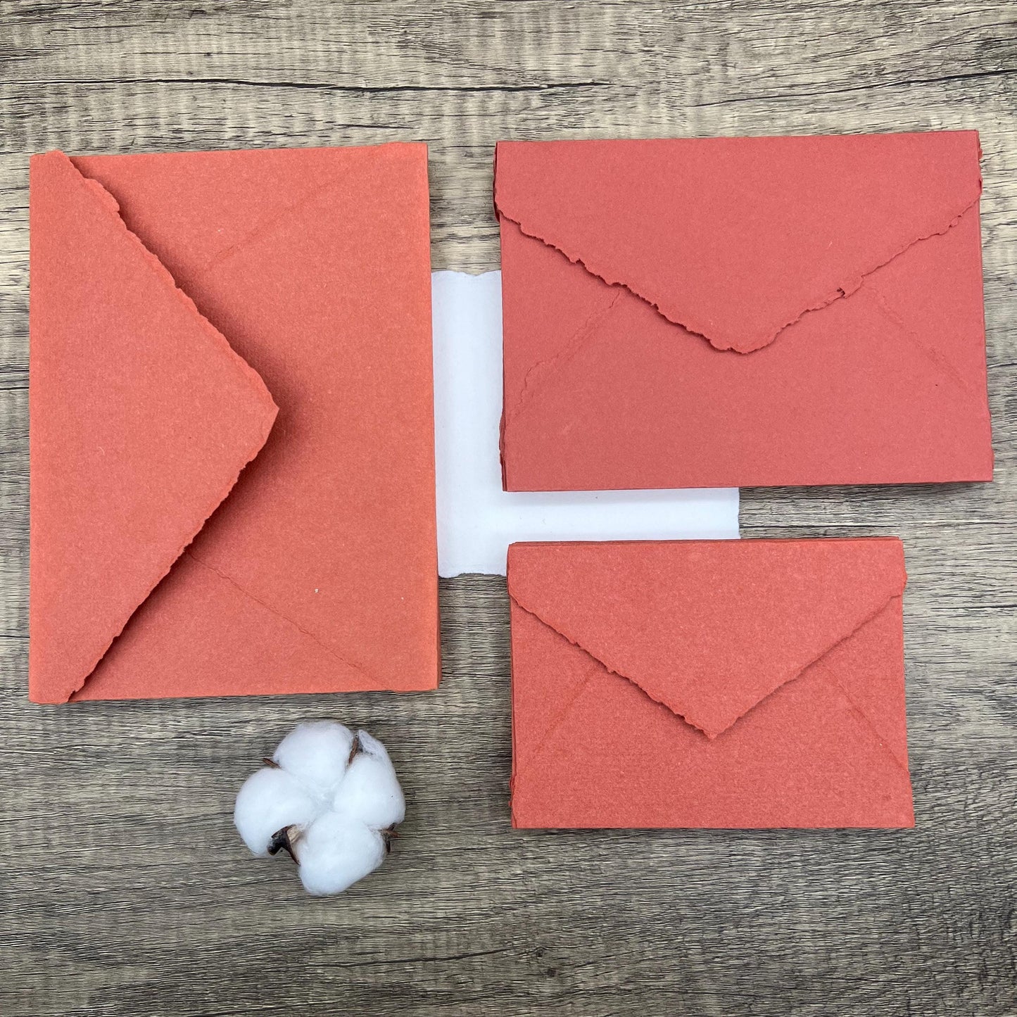 10 Terra Cotta Handmade Cotton Deckle Edge Envelopes | Cotton Rag Paper | Torn Edge Stationery for Invitations, Announcements, Wedding, RSVP