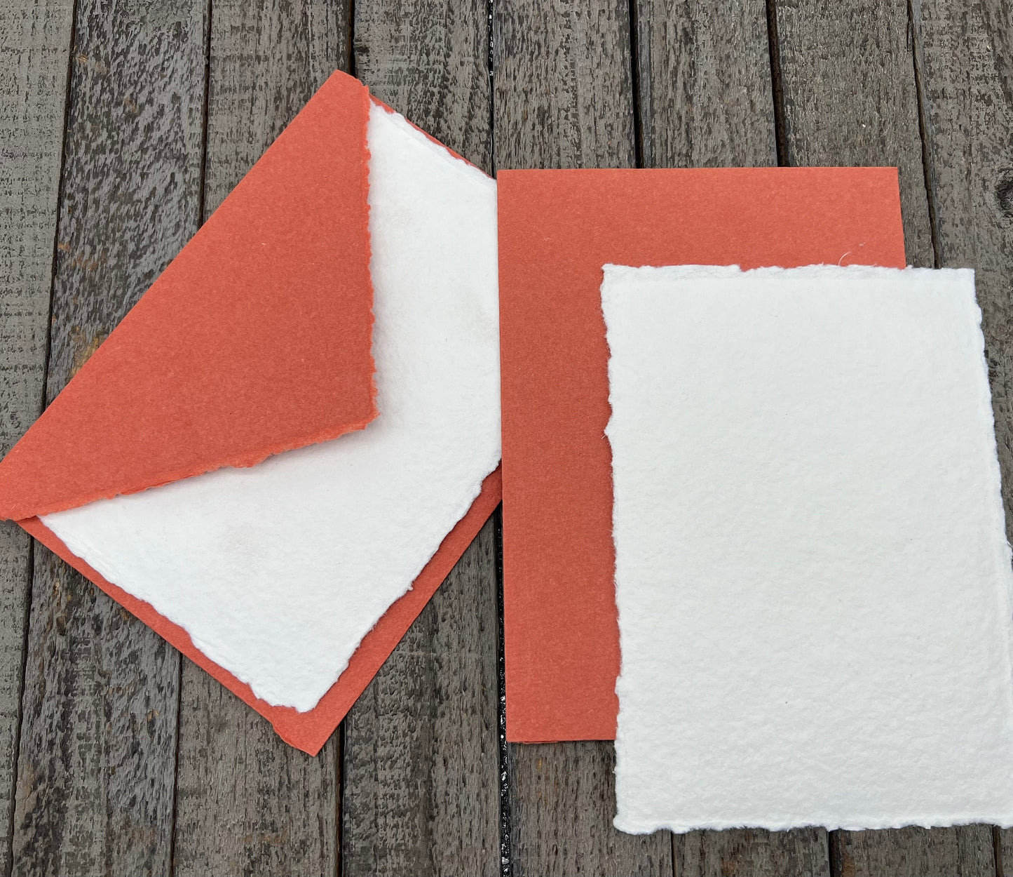 Terra Cotta Wedding Invitation Set 20pcs - Handmade Cotton Paper & Envelopes, Deckle Edge, RSVP Cards, Save the Dates