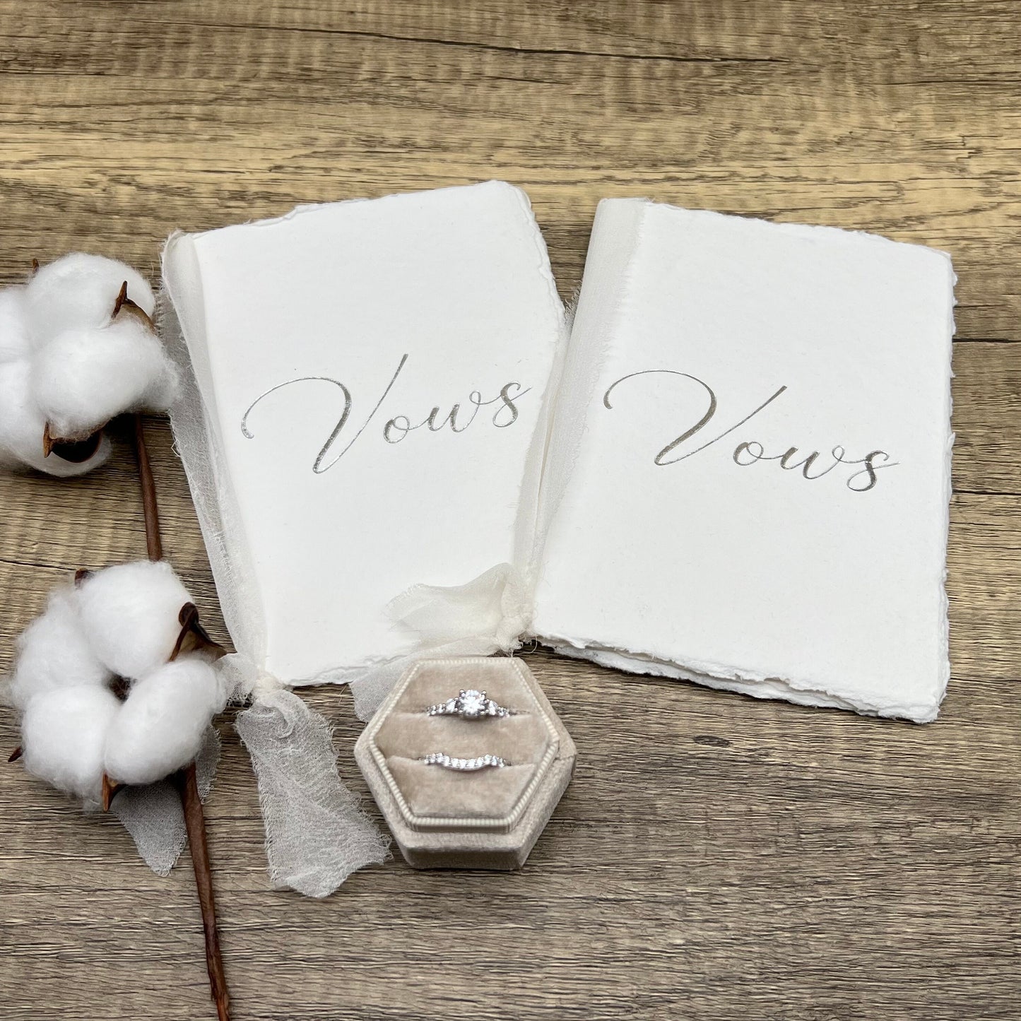 Vow Books - Pair of Elegant Handmade Cotton Vow Books for Weddings - 4 Styles: Gold Embossed, Silver Embossed, Blind Embossed, Blank