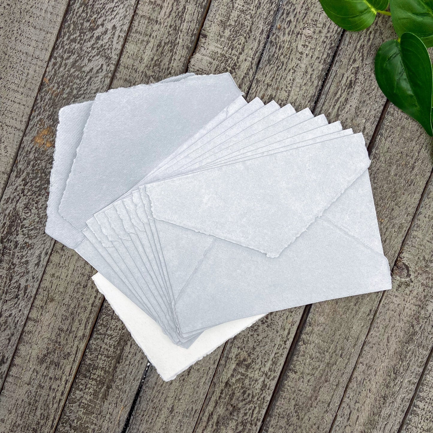 Silver Gray Wedding Invitation Set 20pcs - Handmade Cotton Paper & Envelopes, Deckle Edge, RSVP Cards, Save the Dates