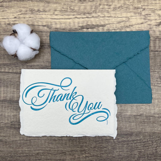 Set of 10 Letterpress Thank You Cards | A6 Handmade Cotton Paper | Deckle Edge Stationery | Gratitude Cards
