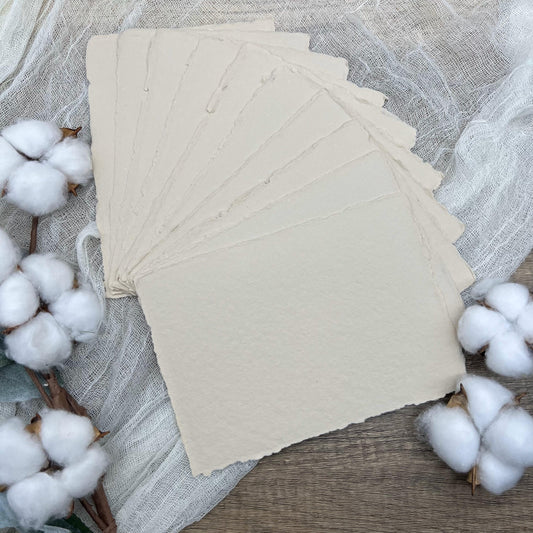 Beige Handmade Cotton Paper | Deckle Edge Paper 10 Sheets | 300gsm | Wedding, Art, Stationery | Torn Edge Paper | Cotton Rag