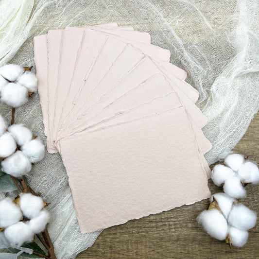 Nude Pink Handmade Cotton Paper | Deckle Edge Paper 10 Sheets | 300gsm | Wedding, Art, Stationery | Torn Edge Paper | Cotton Rag
