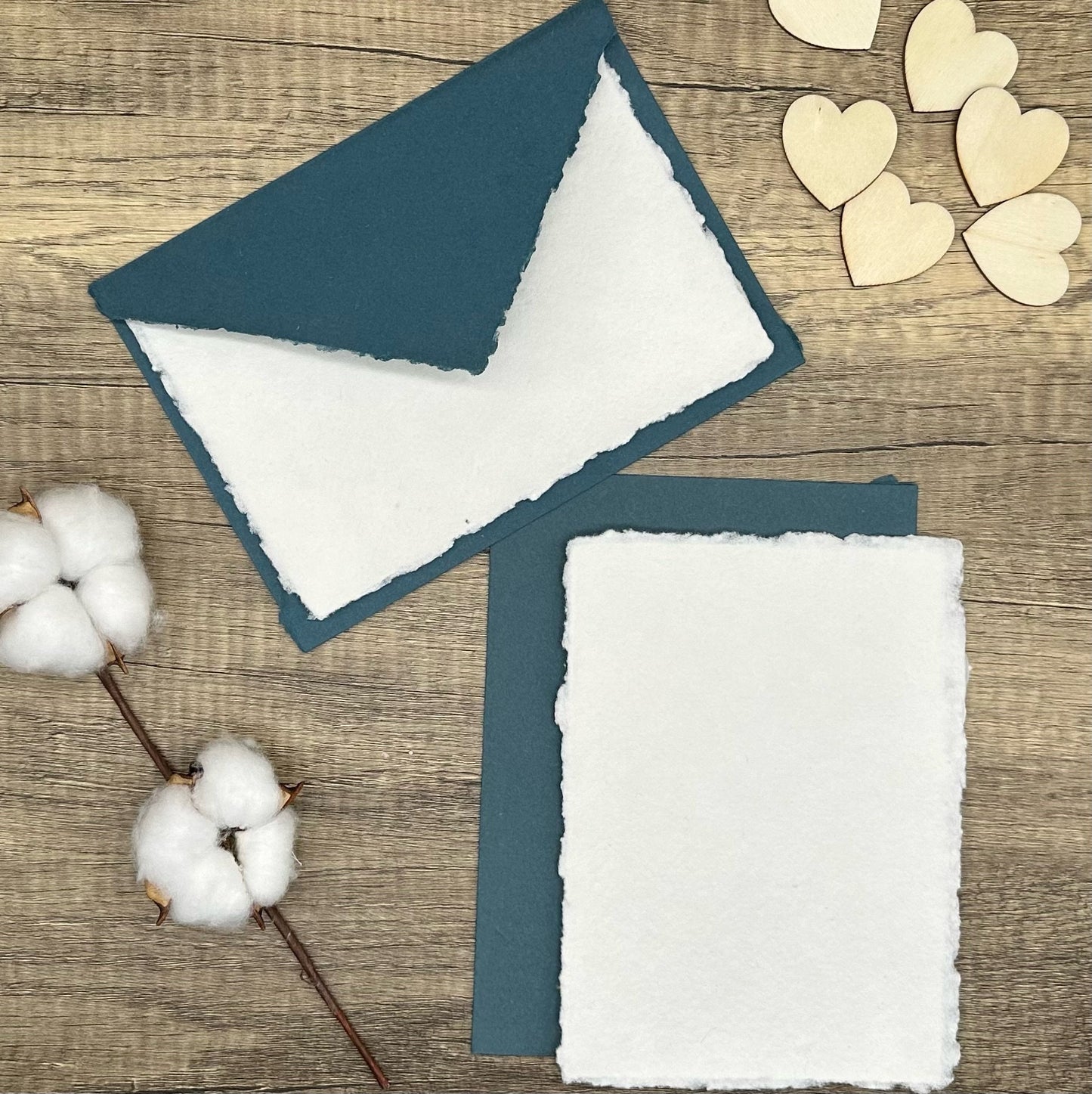 Smoky Blue Wedding Invitation Set 20pcs - Handmade Cotton Paper & Envelopes, Deckle Edge, RSVP Cards, Save the Dates