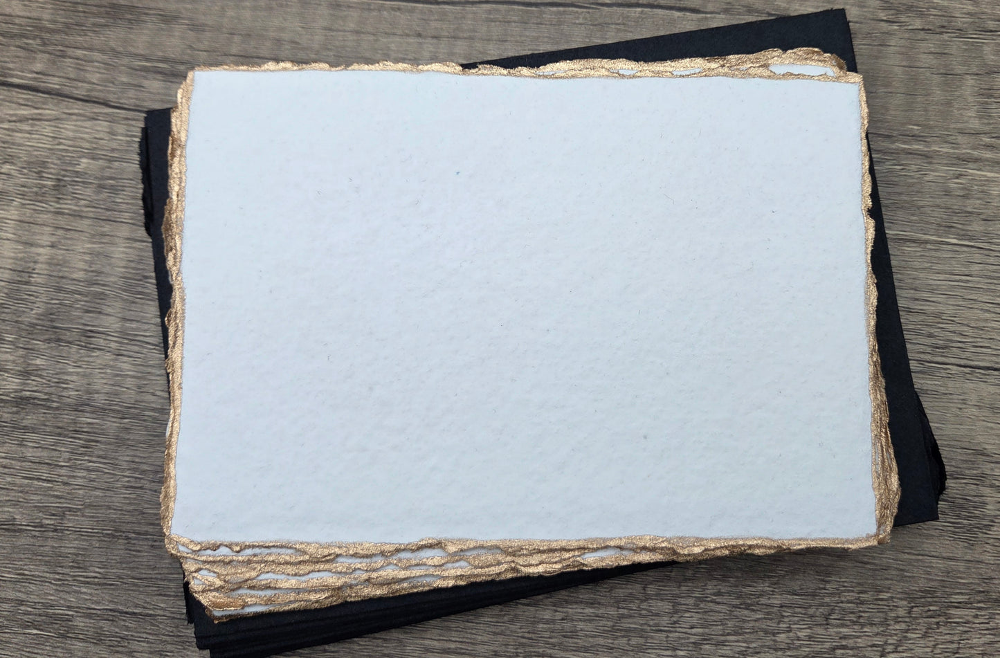 Anniversary Cotton Paper Stationery Set – Handmade Deckle Edge Gold Gilded Note Cards