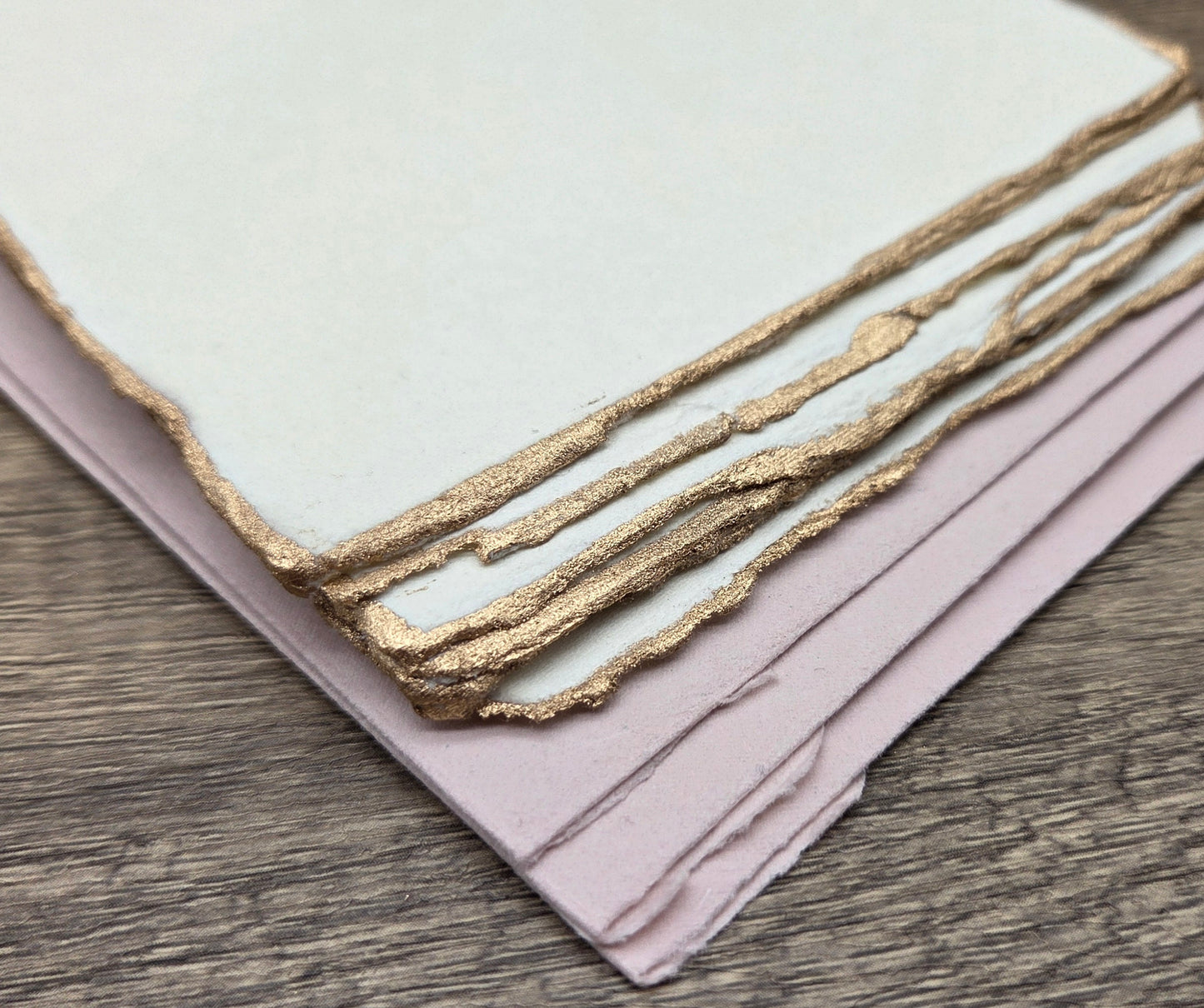 Anniversary Cotton Paper Stationery Set – Handmade Deckle Edge Gold Gilded Note Cards