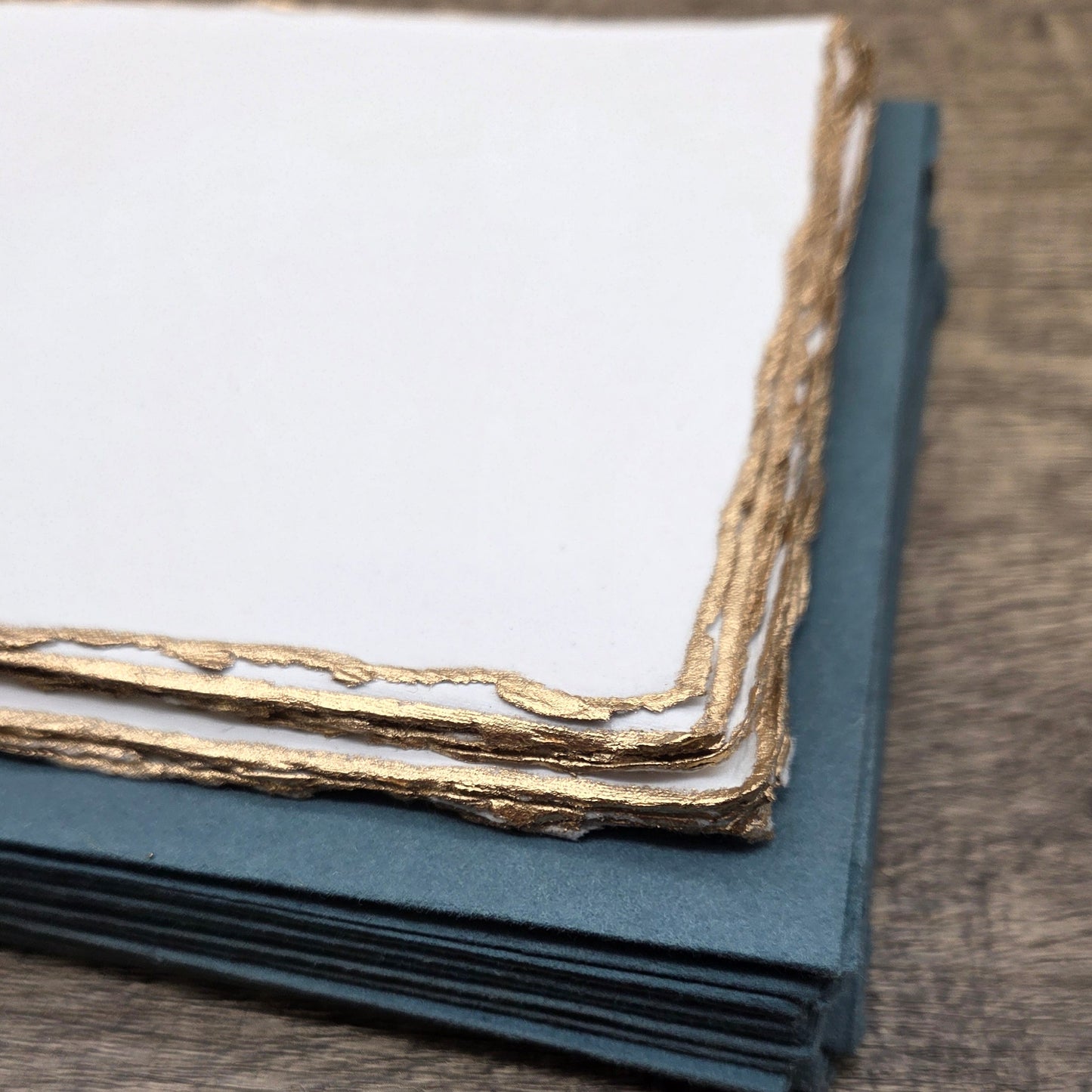 Anniversary Cotton Paper Stationery Set – Handmade Deckle Edge Gold Gilded Note Cards