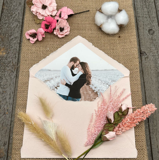 Nude Pink Wedding Invitation Set – 10 Cotton Sheets + 10 Envelopes, Deckle Edge Handmade Paper