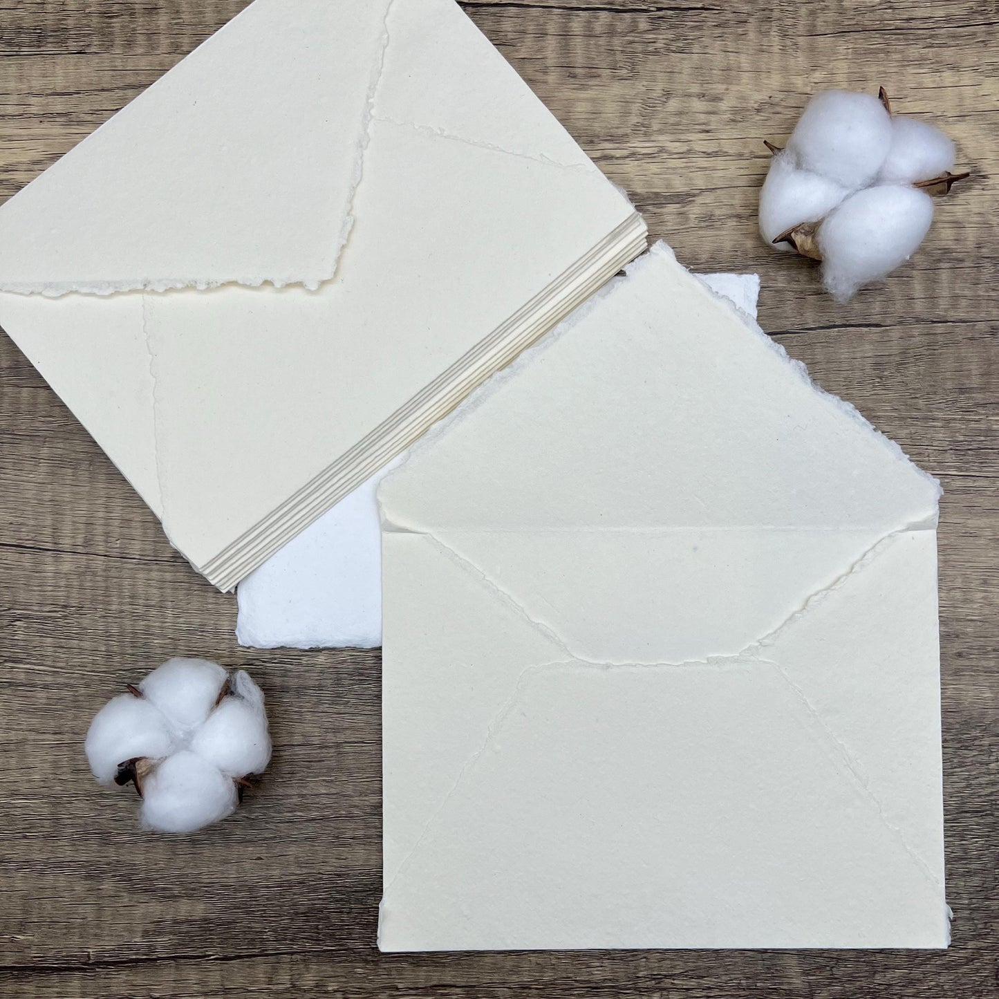 10 Ivory Handmade Cotton Deckle Edge Envelopes | Cotton Rag Paper | Torn Edge Stationery for Invitations, Announcements, Wedding, RSVP
