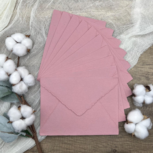 10 Dusty Rose Handmade Cotton Deckle Edge Envelopes | Cotton Rag Paper | Torn Edge Stationery for Invitations, Announcements, Wedding, RSVP