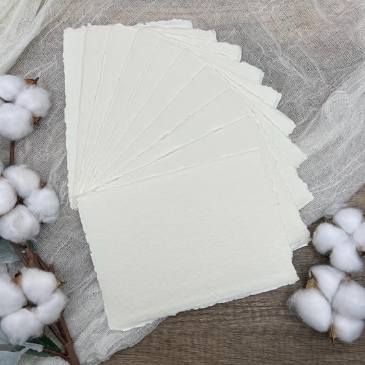 Ivory Handmade Cotton Paper – 10 Deckle Edge Sheets | 150gsm & 300gsm | Wedding, Art, Stationery