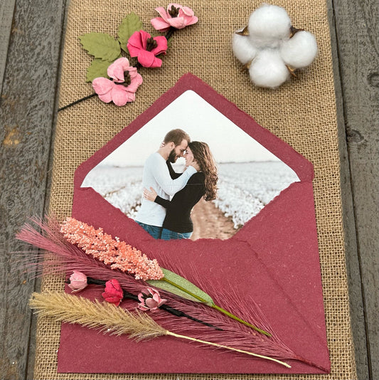 Wine Red Wedding Invitation Set 20pcs - Handmade Cotton Paper & Envelopes, Deckle Edge, RSVP Cards, Save the Dates