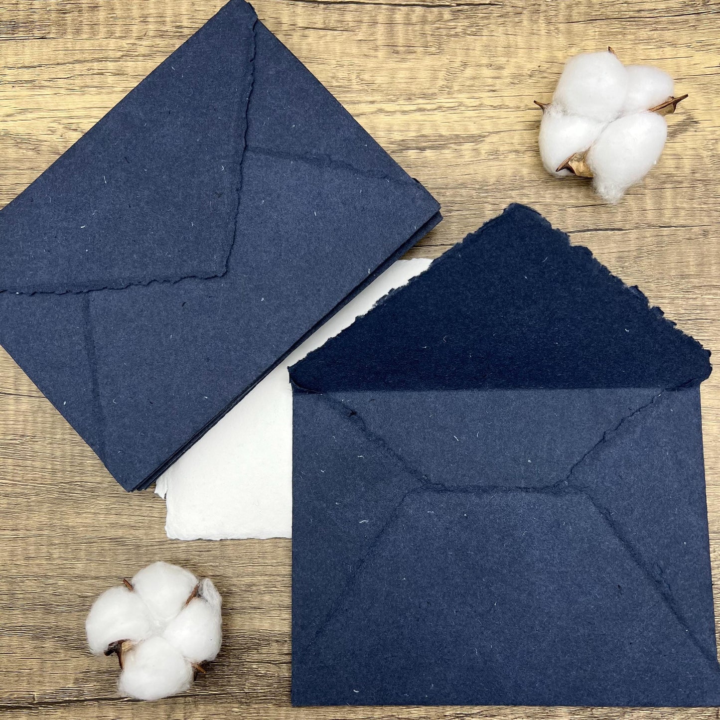 10 Indigo Handmade Cotton Deckle Edge Envelopes | Cotton Rag Paper | Torn Edge Stationery for Invitations, Announcements, Wedding, RSVP