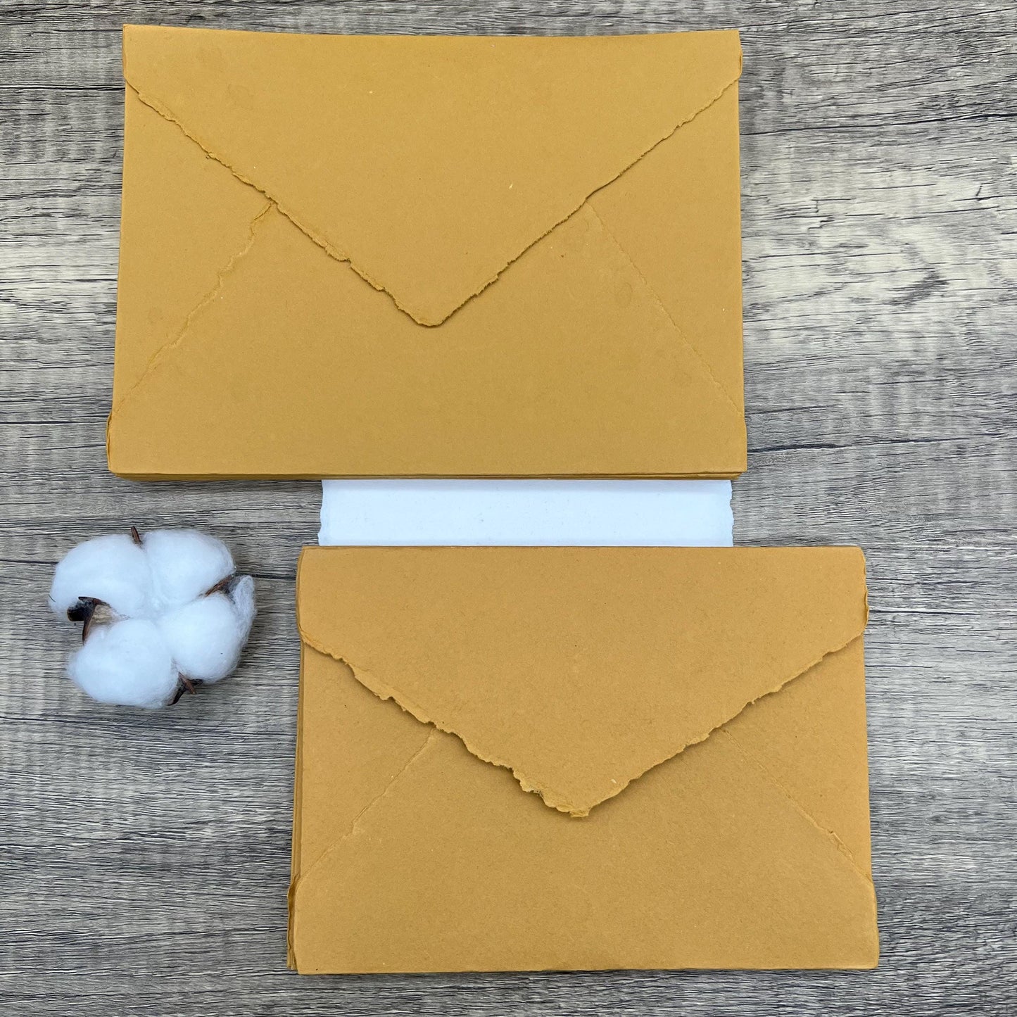 10 Honey Gold Handmade Cotton Deckle Edge Envelopes | Cotton Rag Paper | Torn Edge Stationery for Invitations, Announcements, Wedding, RSVP