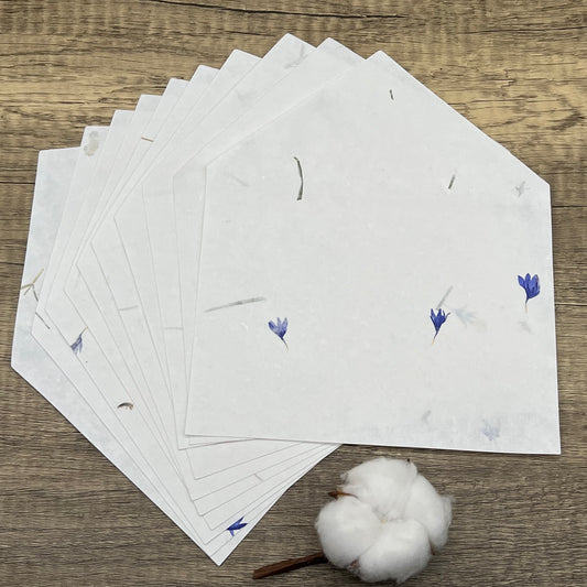 10 Flower Petal Cotton Paper Envelope Liners for 5x7 Envelopes - Cornflower & Gaillardia