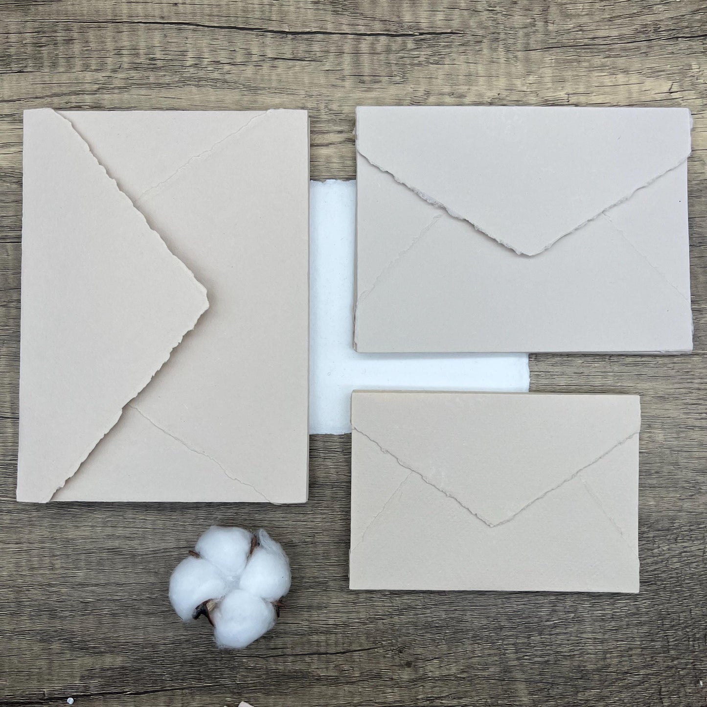 10 Beige Handmade Cotton Deckle Edge Envelopes | Cotton Rag Paper | Torn Edge Stationery for Invitations, Announcements, Wedding, RSVP