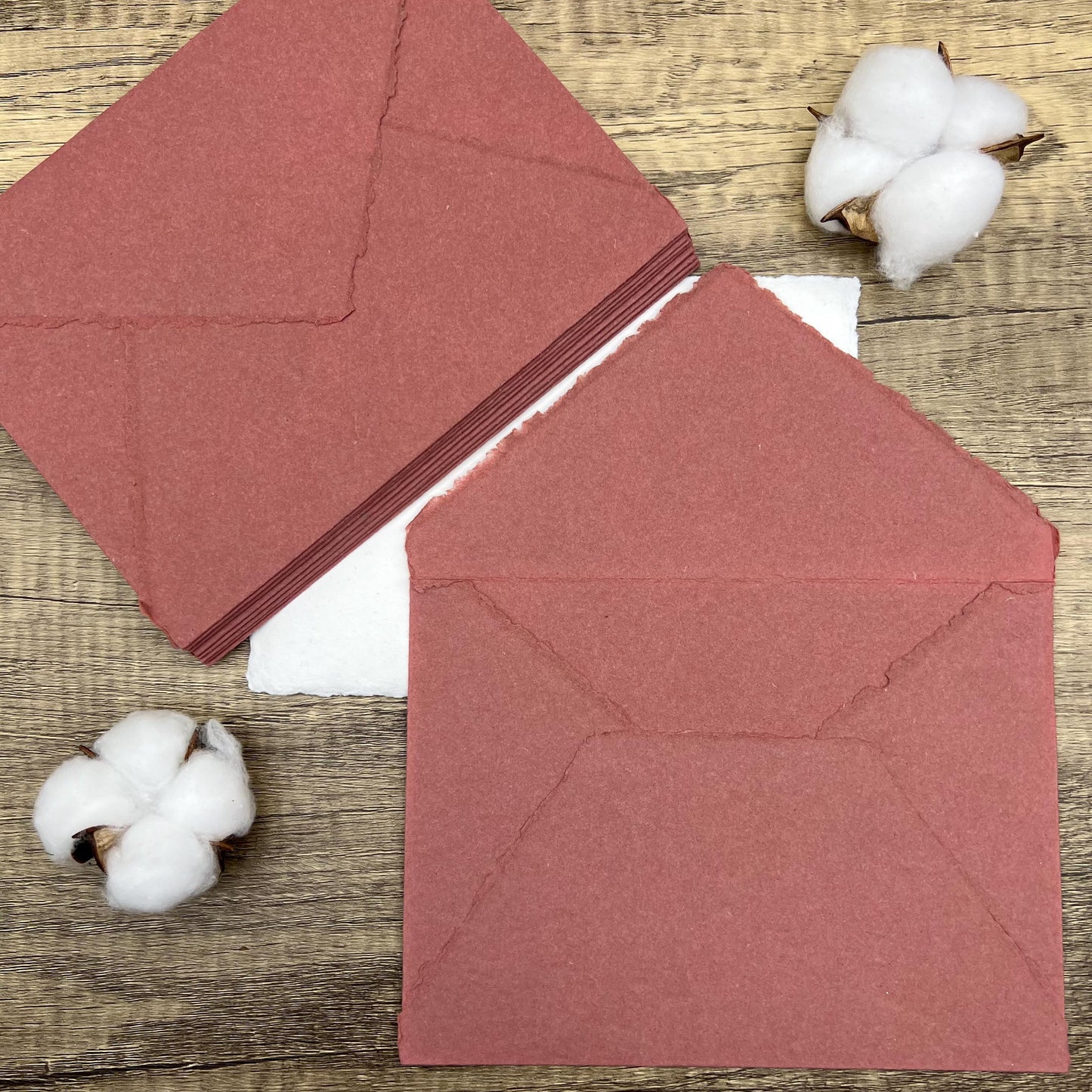 10 Brick Red Handmade Cotton Deckle Edge Envelopes | Cotton Rag Paper | Torn Edge Stationery for Invitations, Announcements, Wedding, RSVP