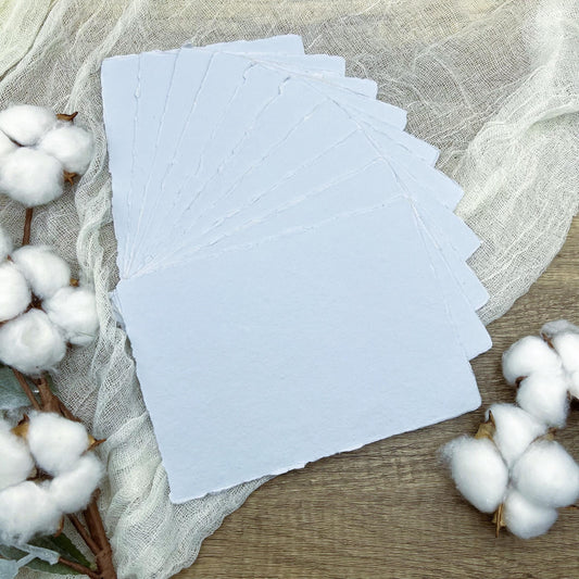 Light Blue Handmade Cotton Paper | Deckle Edge Paper 10 Sheets | 300gsm | Wedding, Art, Stationery | Torn Edge Paper | Cotton Rag
