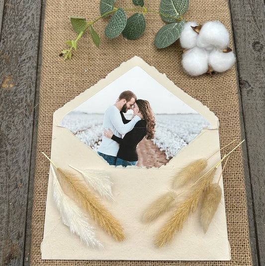 Ivory Wedding Invitation Set 20pcs - Handmade Cotton Paper & Envelopes, Deckle Edge, RSVP Cards, Save the Dates