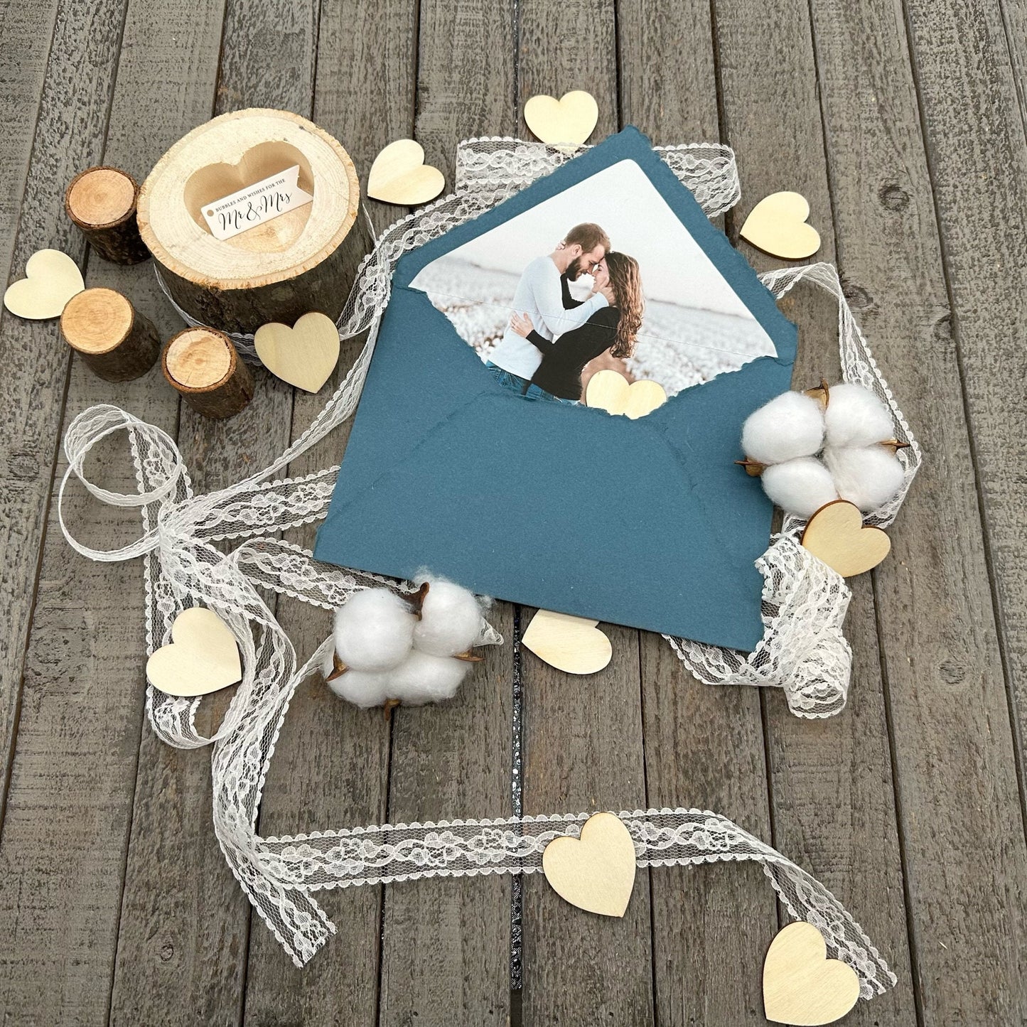 Smoky Blue Wedding Invitation Set 20pcs - Handmade Cotton Paper & Envelopes, Deckle Edge, RSVP Cards, Save the Dates