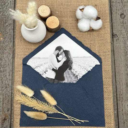 Indigo Wedding Invitation Set 20pcs - Handmade Cotton Paper & Envelopes, Deckle Edge, RSVP Cards, Save the Dates