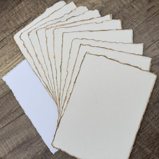 Ivory Gold Trim Handmade Cotton Paper (Set of 10)