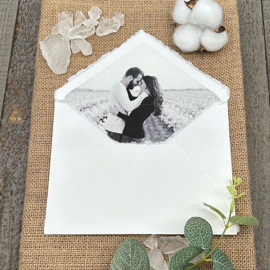 White Wedding Invitation Set 20pcs - Handmade Cotton Paper & Envelopes, Deckle Edge, RSVP Cards, Save the Dates