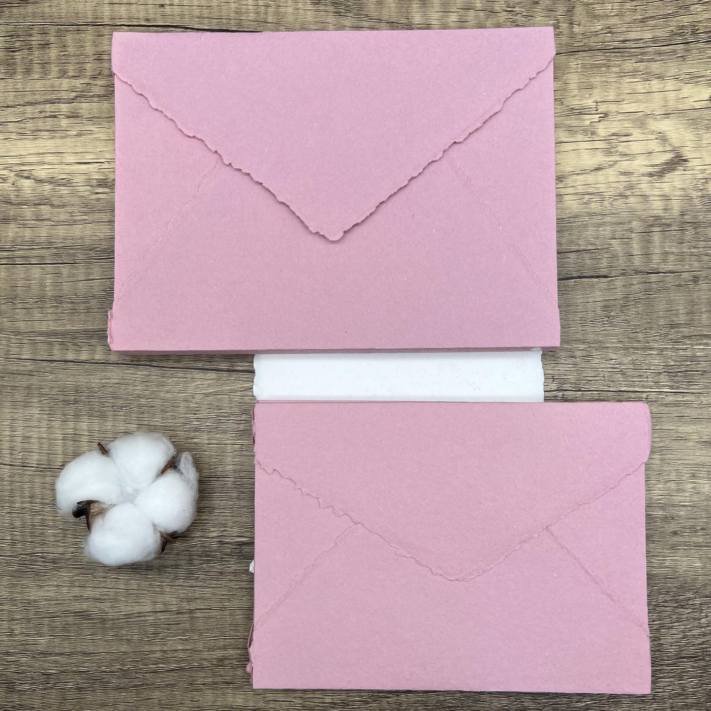 10 Cotton Candy Pink Handmade Cotton Deckle Edge Envelopes | Cotton Rag Paper | Torn Edge Stationery for Invitations, Wedding, RSVP