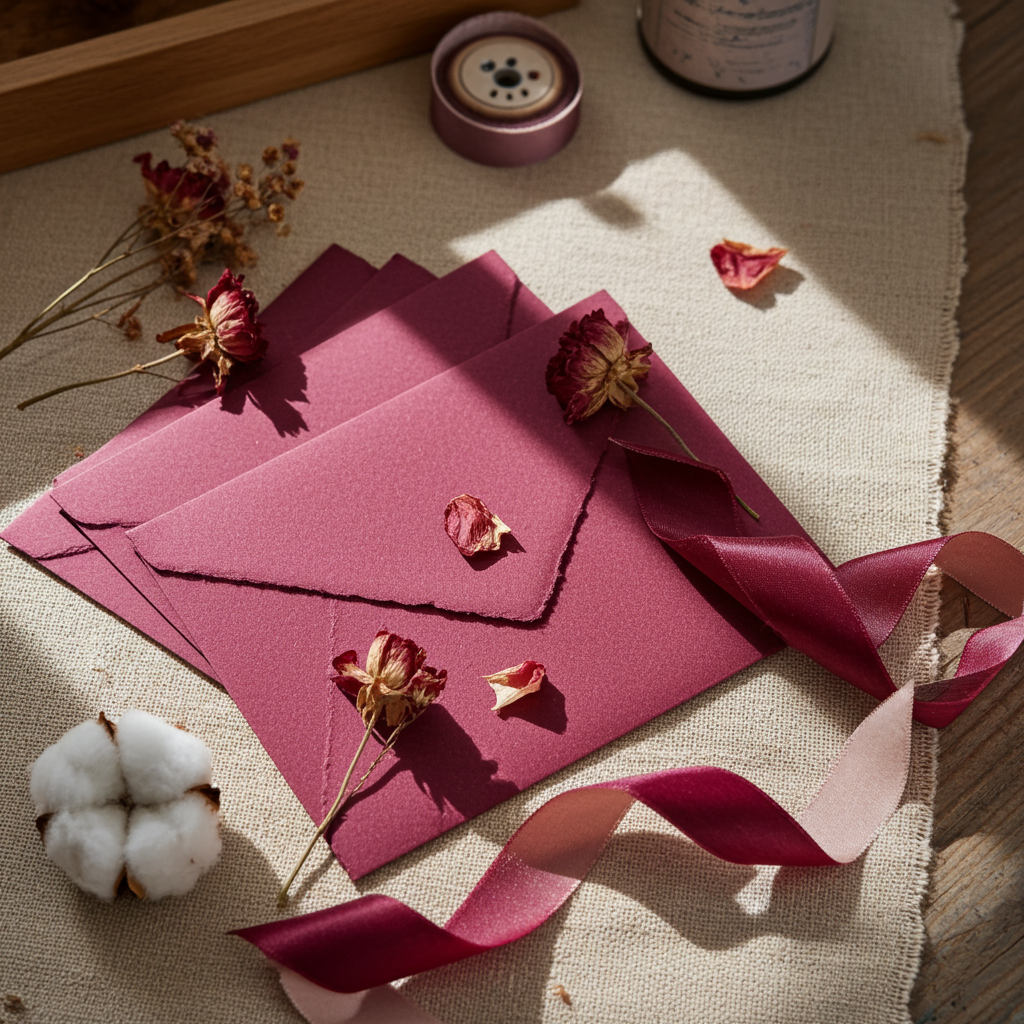 Burgundy Handmade Cotton Envelopes (Set of 10)