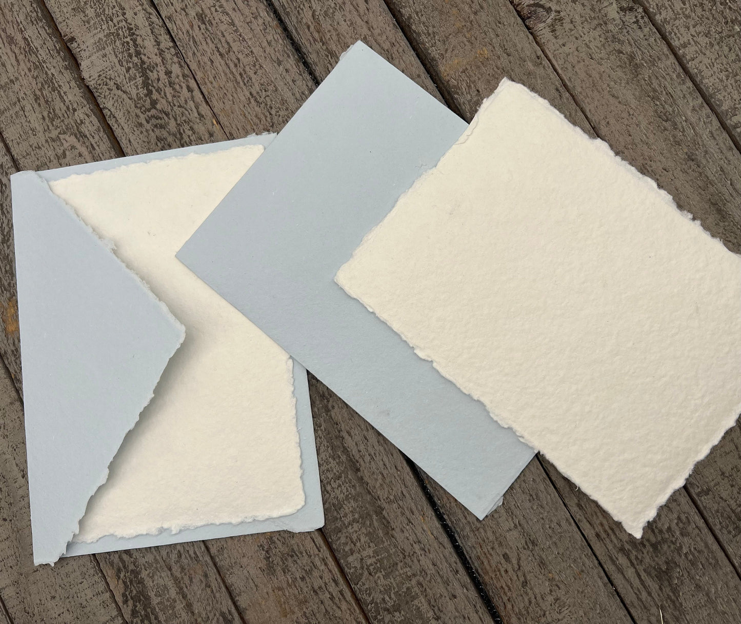 Baby Blue Wedding Invitation Set 20pcs - Handmade Cotton Paper & Envelopes, Deckle Edge, RSVP Cards, Save the Dates