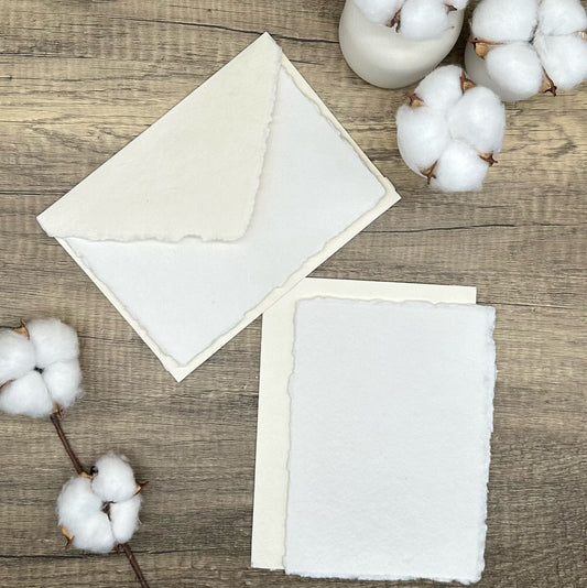 Ivory Wedding Invitation Set 20pcs - Handmade Cotton Paper & Envelopes, Deckle Edge, RSVP Cards, Save the Dates