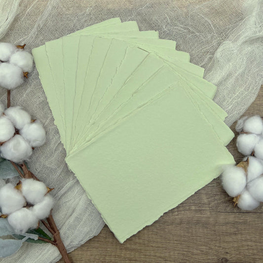 Light Green Handmade Cotton Paper | Deckle Edge Paper 10 Sheets | 300gsm | Wedding, Art, Stationery | Torn Edge Paper | Cotton Rag