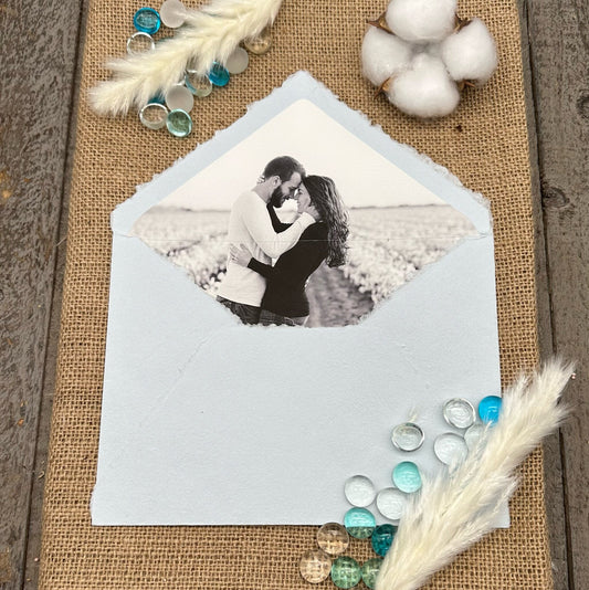 Baby Blue Wedding Invitation Set 20pcs - Handmade Cotton Paper & Envelopes, Deckle Edge, RSVP Cards, Save the Dates