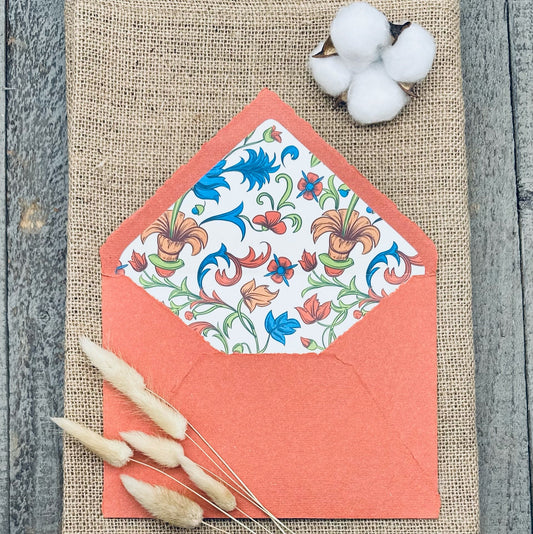 Terra Cotta Wedding Invitation Set 20pcs - Handmade Cotton Paper & Envelopes, Deckle Edge, RSVP Cards, Save the Dates