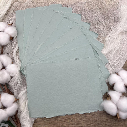 Light Sage Handmade Cotton Paper | Deckle Edge Paper 10 Sheets | 300gsm | Wedding, Art, Stationery | Torn Edge Paper | Cotton Rag