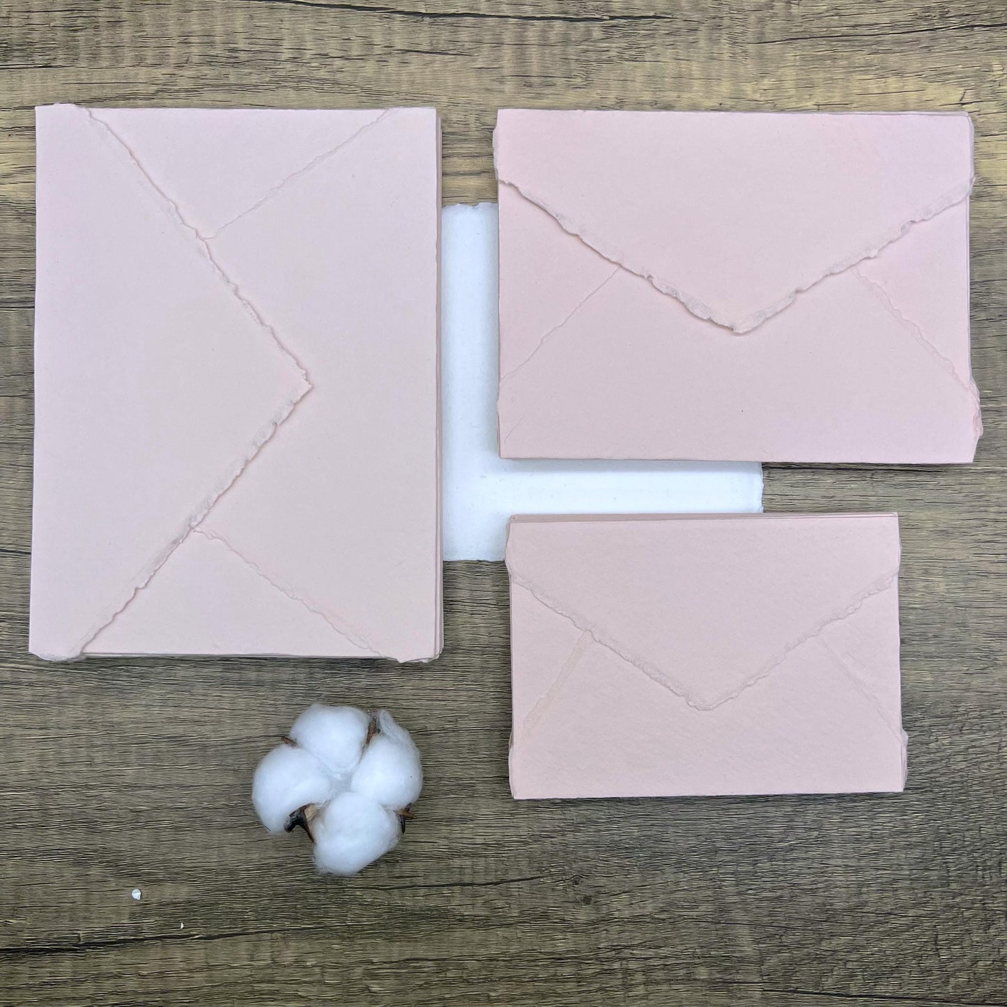 10 Light Pink Handmade Cotton Deckle Edge Envelopes | Cotton Rag Paper | Torn Edge Stationery for Invitations, Announcements, Wedding, RSVP
