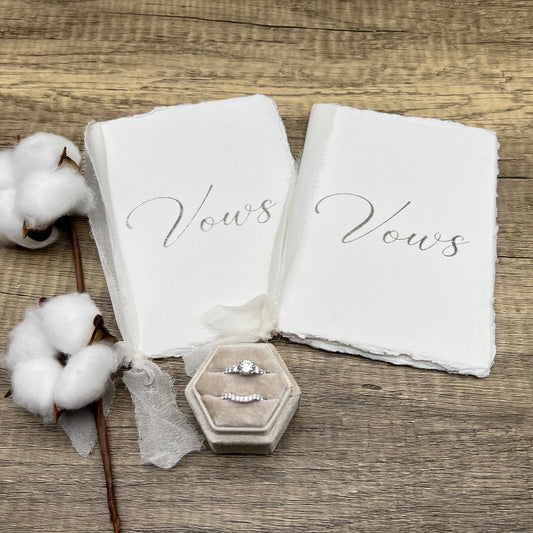 Vow Books - Pair of Elegant Handmade Cotton Vow Books for Weddings - 4 Styles: Gold Embossed, Silver Embossed, Blind Embossed, Blank
