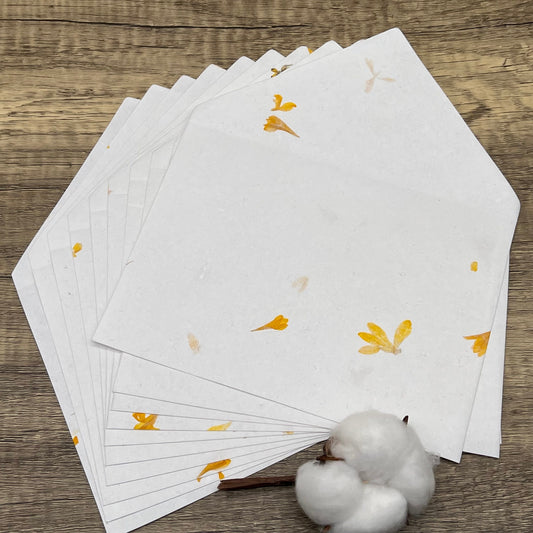 10 Flower Petal Cotton Paper Envelope Liners for 5x7 Envelopes - Cornflower & Gaillardia